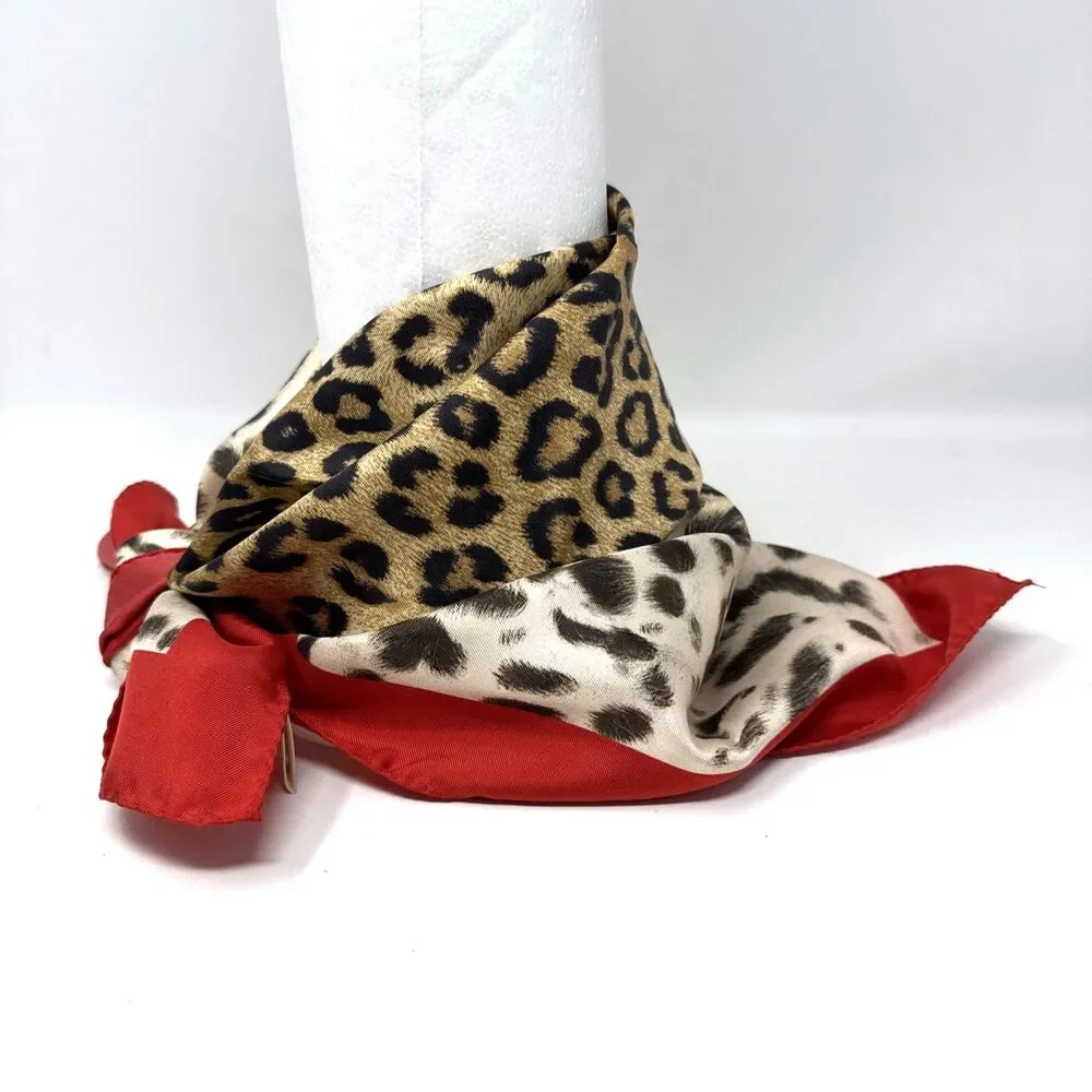 Nordstrom 100% Silk Leopard Animal Print Scarf Hand Rolled Hem Made Italy 26x26